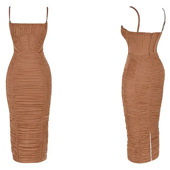 HOUSE OF CB 'Lilian' Mocha Corset Maxi Dress NWOT - Picture 6 of 14